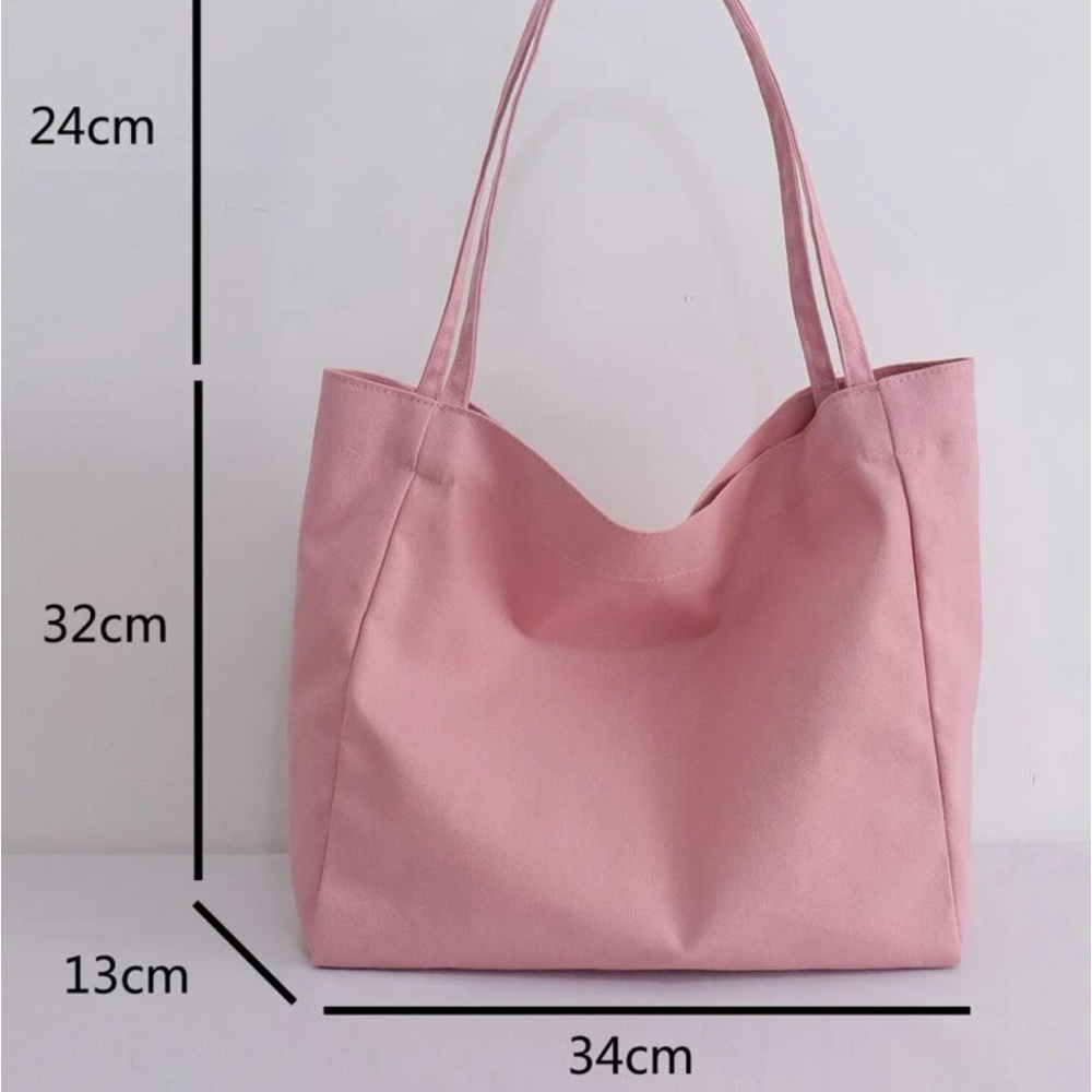 New Cotton Candy Pink Minimalist Large Capacity Canvas Double Handle Tote Bag - Picture 6 of 9